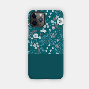 TEAL SCATTERING iPhone Case - Floral and Block Dark Green Design for your Apple iPhone 15 14 13 12 11 - Floral Durable iPhone Case