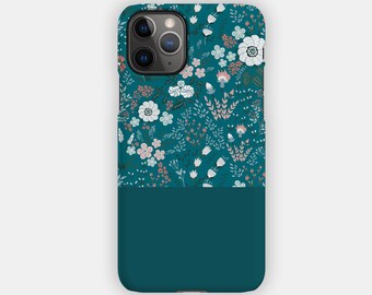 TEAL SCATTERING iPhone Case - Floral and Block Dark Green Design for your Apple iPhone 15 14 13 12 11 - Floral Durable iPhone Case