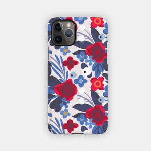 BLUE STEMS iPhone Case - Red Flowers Design for your Apple iPhone 15 14 13 12 11 - Botanical Premium iPhone Case