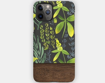 GREEN DAY iPhone Case - Green Florals and Wood Design for your Apple iPhone 15 14 13 12 11 - Floral Premium iPhone Case