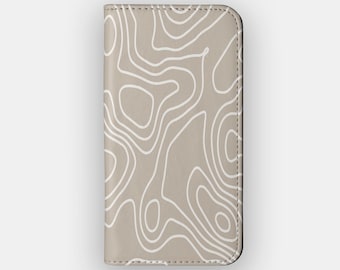 Cream Lines Abstract Geometric Wallet Case for iPhone 18, 17, 16, Samsung S26, S25