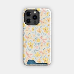 Kaarthouderdoosje Amber Meadow Floral | Bloem aquarel kaarthoesje | Geschikt voor iPhone 16, 15 Pro Max, 14, 13, Samsung Galaxy S22, S21 Plus