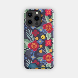 Bolder Rabble kaarthouder met bloemen | Smalle hoes met kleurrijke bloemen | Geschikt voor iPhone 16, 15 Pro Max, 14, 13, Samsung Galaxy S22, S21 Plus