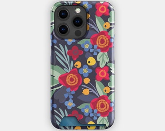 Coque Porte-cartes IPhone - Bandoulière Fleurie - Pour 16/15 Pro Max/14 Pro