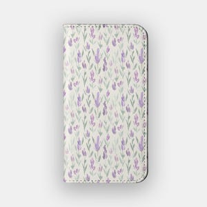 Lavendel Liebe Blumen Brieftasche Fall | Pastel Flower Kartenaufbewahrungs-Folio | Passend für iPhone 16, 15, 14, 13, Samsung Galaxy S25, S24, S23, S22