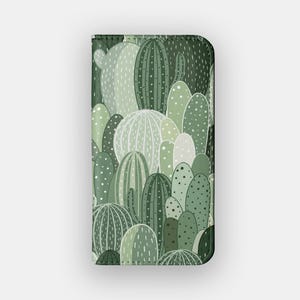 Funda tipo cartera con diseño floral de cactus / Funda tipo libro de piel sintética con diseño de flores abstractas / Compatible con iPhone 16, 15, 14 y 13, y Samsung Galaxy S25, S24, S23 y S22