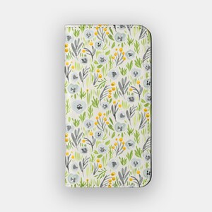Buttercup Scatter Floral Brieftasche Fall | Blumen Aquarell Kartenaufbewahrungs-Folio | Passend für iPhone 16, 15, 14, 13, Samsung Galaxy S25, S24, S23, S22