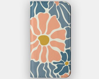 Capa carteira para celular com estampa floral abstrata de jardim urbano para Samsung S26, S25, S24 e iPhone 17.