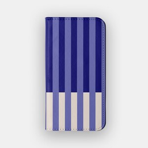 Portefeuille rayé bleu marine Lines | folio de rangement pour cartes à rayures minimaliste | Compatible avec les iPhone 16, 15, 14, 13, Samsung Galaxy S25, S24, S23, S22