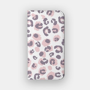 Candy Leopard Pink Geldbörse Hülle | Animal Print Vegan Leder Folio | Passend für iPhone 16, 15, 14, 13, Samsung Galaxy S25, S24, S23, S22
