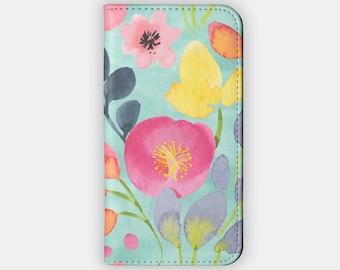 RAIN FALL Wallet Phone Case | For iPhone 15, iPhone 14, iPhone 13, 12, 11, Samsung S23, Samsung S22, S21, S10 | Flower Flip Case
