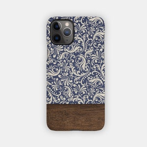 INKY BILLOW iPhone Case - Blue Baroque and Wood Design for your Apple iPhone 15 14 13 12 11 - Elegant Premium iPhone Case