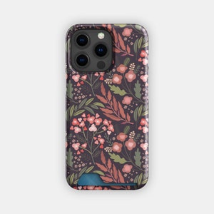 Rozenbos bloemen kaarthouder | Smalle hoes met esthetische bloemen | Geschikt voor iPhone 16, 15 Pro Max, 14, 13, Samsung Galaxy S22, S21 Plus