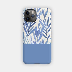 SKY STEMS iPhone Case Floral and Block Powder Blue Design for your Apple iPhone 15 14 13 12 11 Flowery Protective iPhone Case image 1