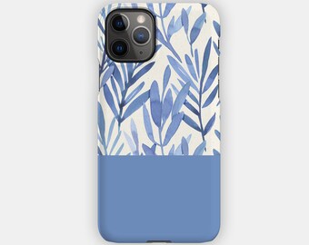 SKY STEMS iPhone Case - Floral and Block Powder Blue Design for your Apple iPhone 15 14 13 12 11 - Flowery Protective iPhone Case
