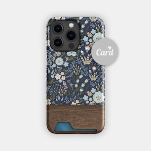 NAVY SCATTERING Card Holder Case | For Galaxy S22, Galaxy S21, iPhone 15, iPhone 14, iPhone 13 | Flower Card Phone Case