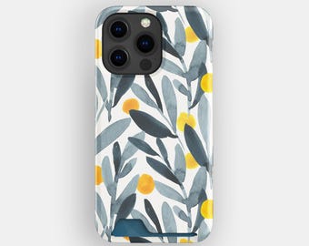 Mustard Shoot Card Holder Phone Case, For iPhone 17, 16, 15, Floral Blue Design