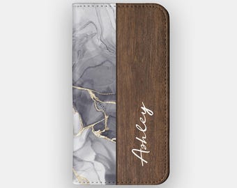 Grey Marble Abstract Bold Wallet Case for iPhone 18, 17, 16, Samsung S26, S25