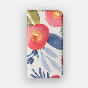 Capa tipo carteira com estampa floral Forest Wash | Capa tipo carteira de couro sintético com estampa floral em aquarela | Compatível com iPhone 16, 15, 14, 13, Samsung Galaxy S25, S24, S23, S22