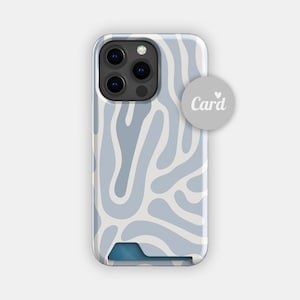 Estuche para tarjetas con diseño abstracto de ondas azules / Estuche fino con líneas geométricas / Compatible con iPhone 16, 15 Pro Max, 14, 13, Samsung Galaxy S22, S21 Plus