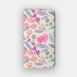 Kolorowe etui portfelowe z motywem nasion kwiatów | Miękkie etui ze sztucznej skóry w akwarelowym kolorze | Pasuje do iPhone&#39;a 16, 15, 14, 13, Samsunga Galaxy S25, S24, S23, S22