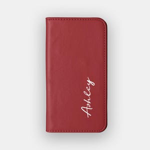 Funda tipo cartera abstracta en rojo cereza / Folio de piel sintética de color liso / Compatible con iPhone 16, 15, 14, 13 y Samsung Galaxy S25, S24, S23 y S22