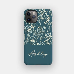 Teal Stems Phone Case - Delicate Green Floral iPhone 16 Case | For iPhone 16, iPhone 15, iPhone 14, iPhone 13 - MagSafe Option