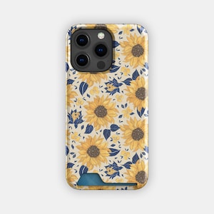 Custodia porta carte con motivo floreale "Girasole" / Custodia porta carte con motivo floreale audace / Compatibile con iPhone 16, 15 Pro Max, 14, 13, Samsung Galaxy S22, S21 Plus