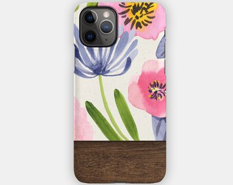 LILAC FIELDS iPhone Case - Pastel Floral and Wood Design for your Apple iPhone 15 14 13 12 11 - Botanical Premium iPhone Case