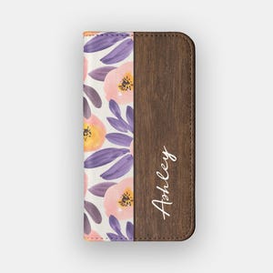 portefeuille à fleurs roses gracieuses | Jolie pochette florale de rangement pour cartes | Compatible avec les iPhone 16, 15, 14, 13, Samsung Galaxy S25, S24, S23, S22