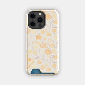 Goldene Felder Floral Kartenhalter | Weiche Pastellblumen schlanke Hülle | Passend für iPhone 16, 15 Pro Max, 14, 13, Samsung Galaxy S22, S21 Plus
