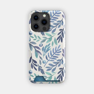Kaarthouderetui met verse bladeren en bloemen | Dunne hoes met pastelkleurige bloemen | Geschikt voor iPhone 16, 15 Pro Max, 14, 13, Samsung Galaxy S22, S21 Plus