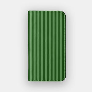 Funda tipo cartera con rayas verdes / Funda minimalista de piel sintética con rayas / Compatible con iPhone 16, 15, 14 y 13, y Samsung Galaxy S25, S24, S23 y S22