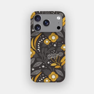 Custodia per telefono Gold Blooms con motivo floreale vintage / per iPhone 17 Pro Max, 16, 15, 14, Samsung S26 Ultra, S25, S24, S23, Pixel 10 Pro, 9, 8