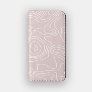 Portemonneehoesje met abstracte lijnen roze | Opbergmap voor kaarten met geometrische lijnen | Geschikt voor iPhone 16, 15, 14, 13, Samsung Galaxy S25, S24, S23, S22