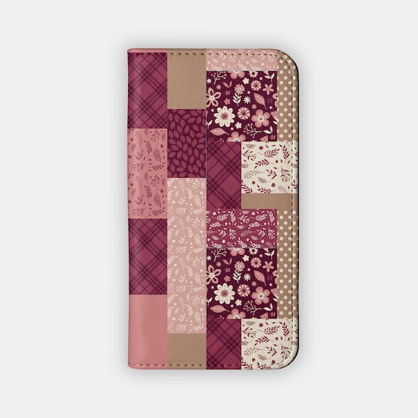 QUILTED Wallet Case - Patchwork Design for your iPhone 15 14 13 12, Galaxy S24 S23 S22 S21 S20 - Aesthetic Folio Case