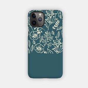 TEAL STEMS iPhone Case - Floral and Block Green Design for your Apple iPhone 15 14 13 12 11 - Cute Premium iPhone Case