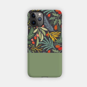 AUTUMN STROLL iPhone Case - Floral and Block Green Design for your Apple iPhone 15 14 13 12 11 - Botanical Protective iPhone Case