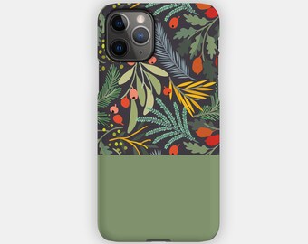 AUTUMN STROLL iPhone Case - Floral and Block Green Design for your Apple iPhone 15 14 13 12 11 - Botanical Protective iPhone Case