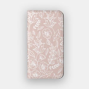 Etui portfelowe Blushing Stems Floral | Folio do przechowywania kart Flower Line | Pasuje do iPhone&#39;a 16, 15, 14, 13, Samsunga Galaxy S25, S24, S23, S22