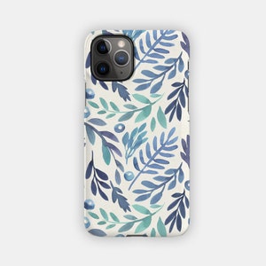 FRESH LEAVES iPhone Case - Blue and Green Floral Design for your Apple iPhone 15 14 13 12 11 - Floral Premium iPhone Case
