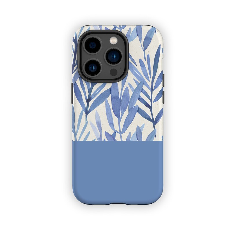 SKY STEMS iPhone Case Floral and Block Powder Blue Design for your Apple iPhone 15 14 13 12 11 Flowery Protective iPhone Case image 2