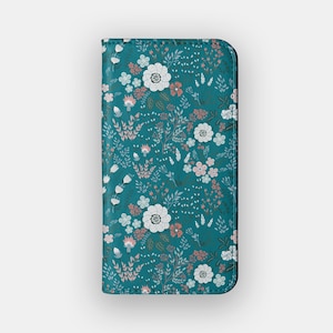 Etui portfelowe Teal Scattering Floral | Estetyczne etui ochronne z motywem kwiatów | Pasuje do iPhone&#39;a 16, 15, 14, 13, Samsunga Galaxy S25, S24, S23, S22