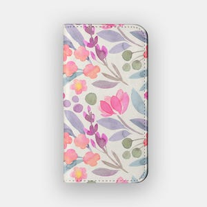 Funda tipo cartera con diseño floral de semillas de colores / Folio de piel sintética suave con diseño de acuarela / Compatible con iPhone 16, 15, 14, 13 y Samsung Galaxy S25, S24, S23 y S22