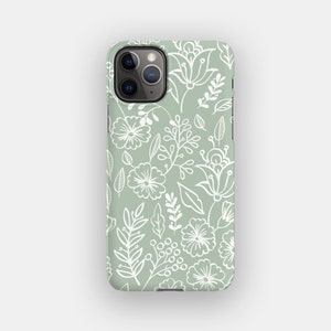 Coque iPhone florale de tiges de sauge | Coque rigide fleur verte | Compatible avec les iPhone 16, 15 Plus, 14, 13 Pro Max, 12, 11, SE