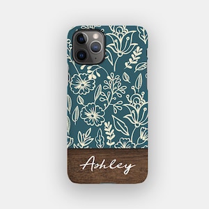 Custodia per telefono con motivo floreale botanico Teal Stems / per Samsung S26 Ultra, S25, S24, S23, iPhone 17 Pro Max, 16, 15, 14, Pixel 10 Pro, 9, 8