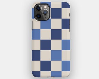Blue Checks Abstract Checked Phone Case for Apple iPhone 17, 16, 15. MagSafe Option