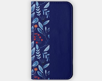 NAVY DOODLE Wallet Phone Case | For Galaxy S23, Galaxy S22, Galaxy S21, S10, iPhone 15, iPhone 14, 13, 12, 11 | Pretty Flip Case