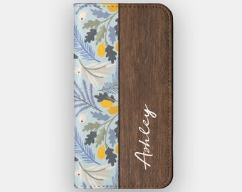 Clear Sky Floral Botanical Wallet Phone Case for Samsung S26, S25, S24, iPhone 17