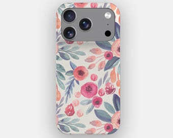 Telefoonhoesje met aquarelbloemen en herfstbloesemmotief voor iPhone 17, Air, 16, 15, 14, 13
